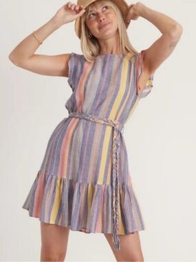 Marine Layer Laney Women's Mini Dress In Blue Variegated Stripe XS No Belt